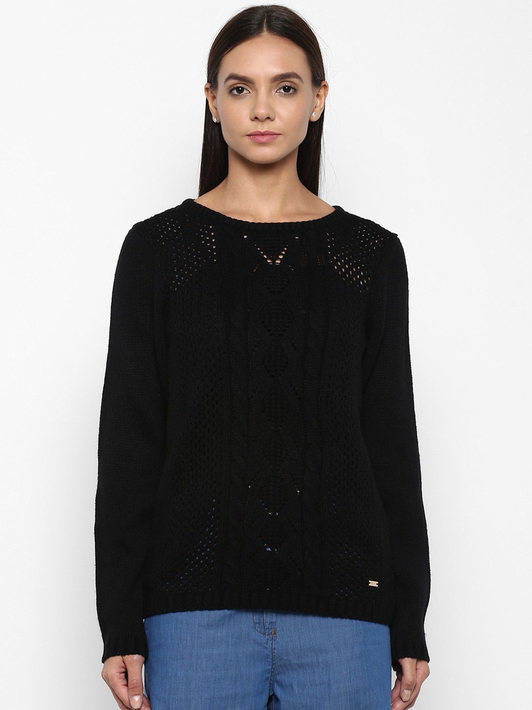 

Park Avenue Women Black Self-Design Pullover