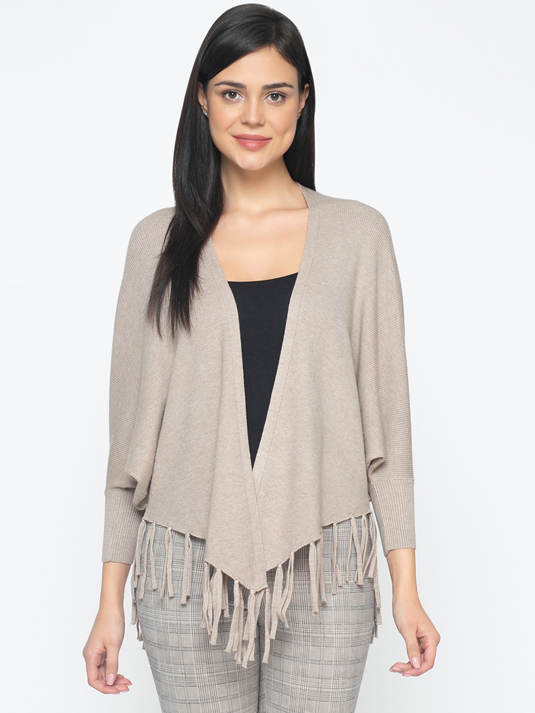 

Gipsy Women Khaki Solid Open Front Shrug