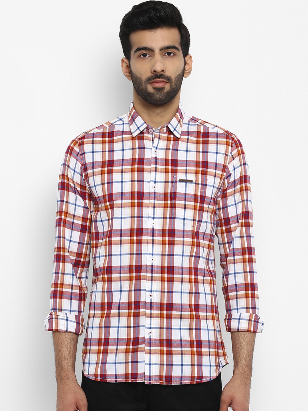 

ColorPlus Men White & Red Contemporary Regular Fit Checked Casual Shirt