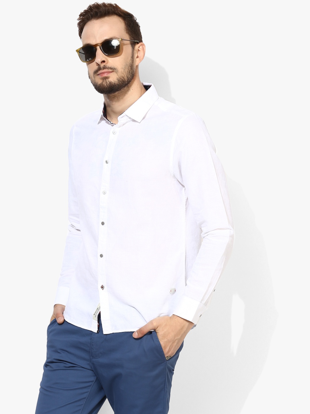 

White Textured Slim Fit Casual Shirt