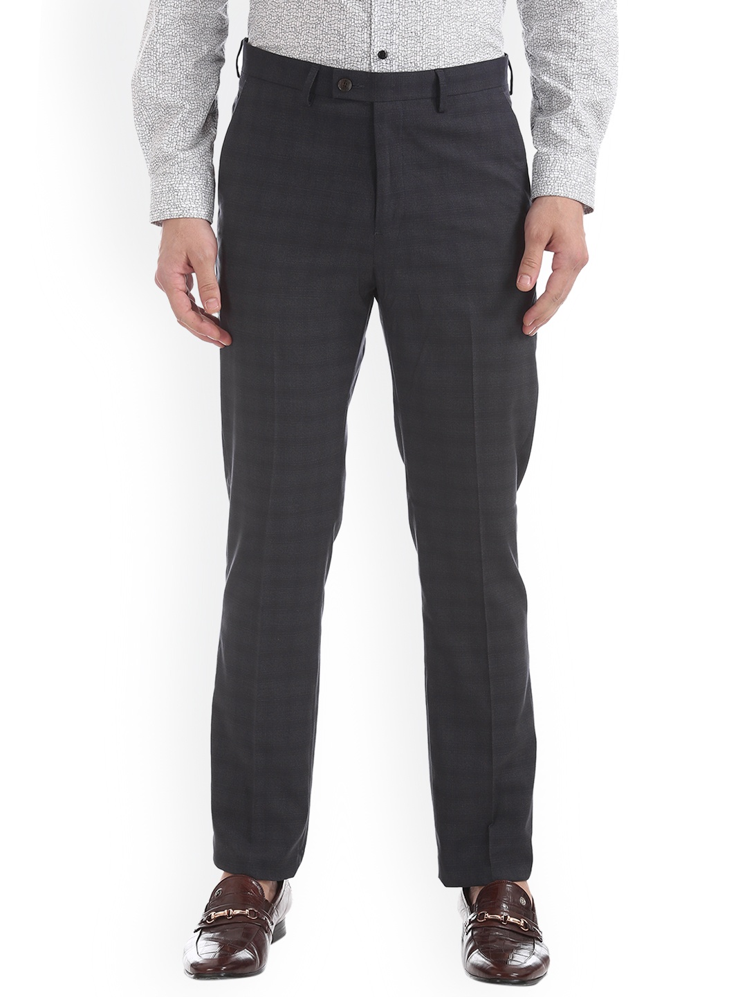 

Arrow New York Men Charcoal Grey Tapered Fit Checked Regular Trousers
