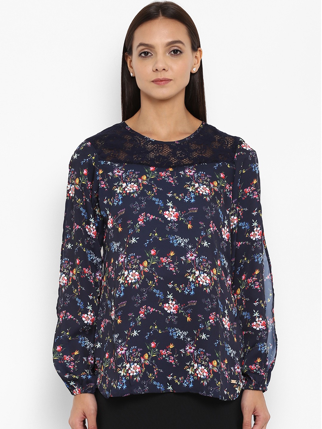 

Park Avenue Women Navy Blue Printed A-Line Top