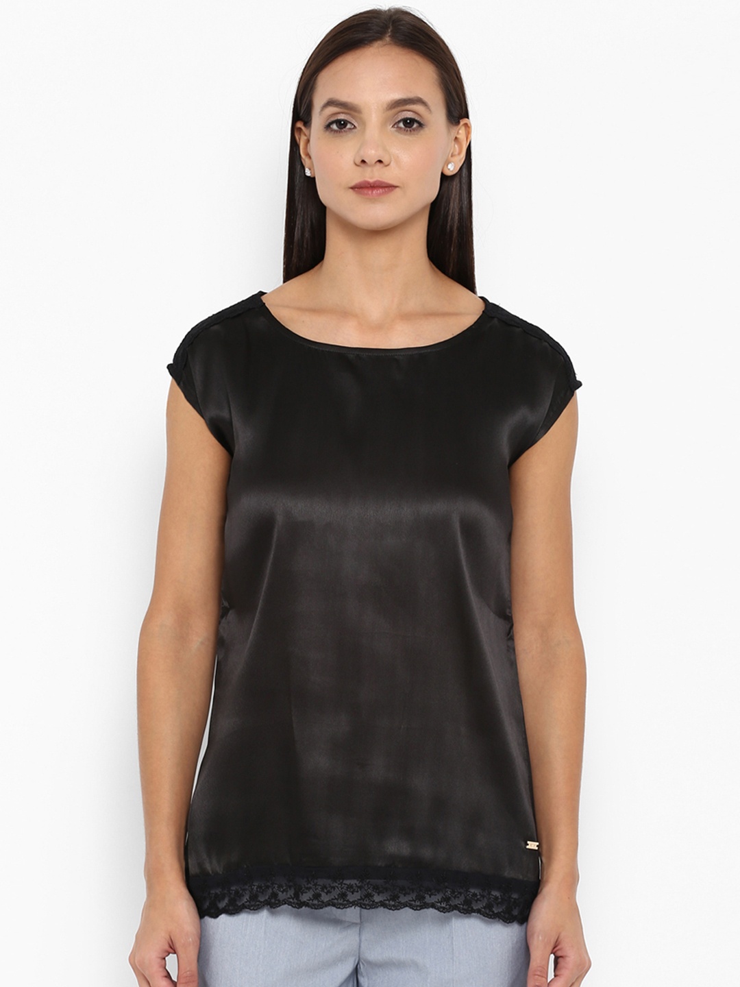 

Park Avenue Women Black Self Design A-Line Top
