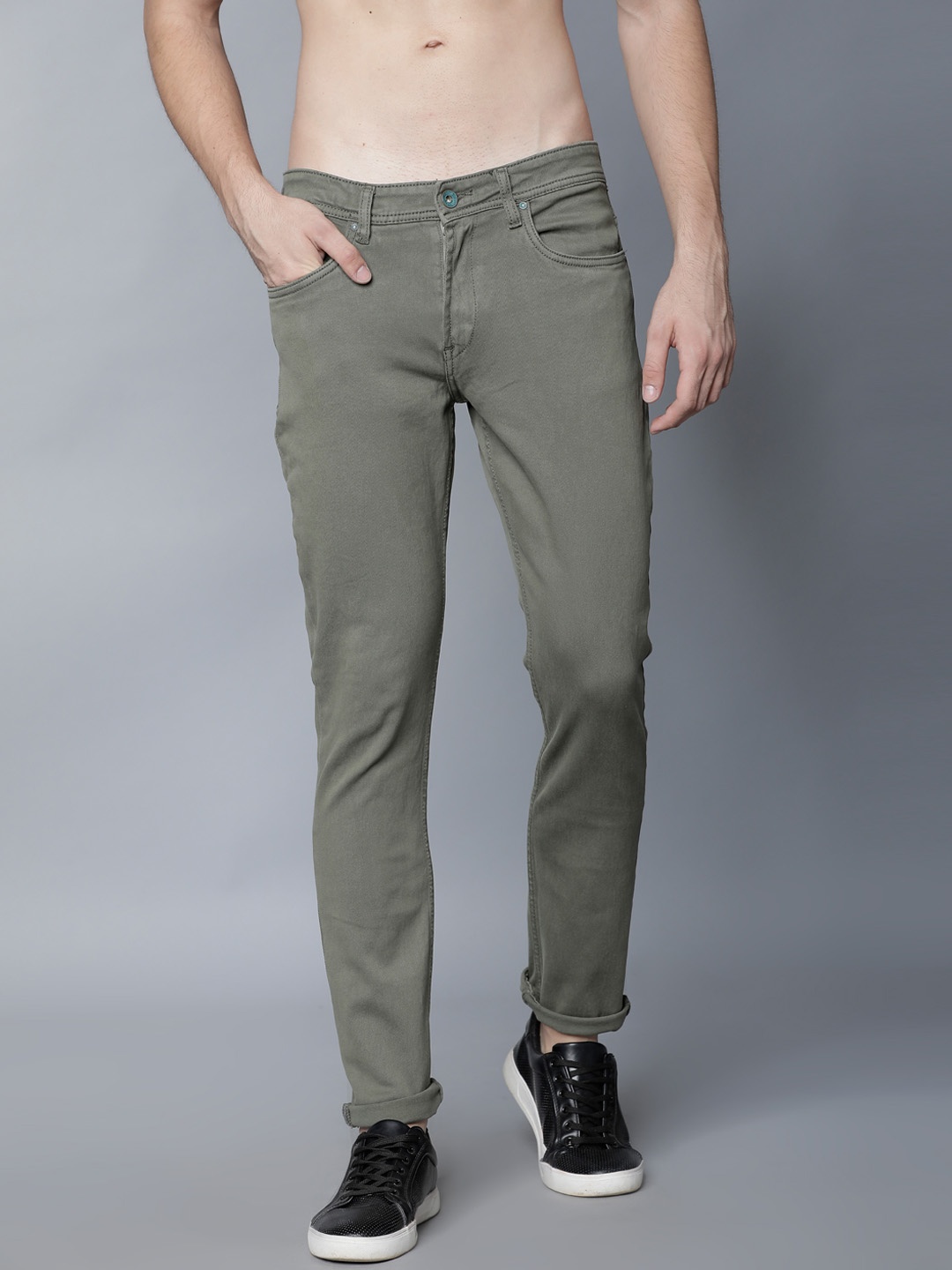 

LOCOMOTIVE Men Olive Green Slim Fit Mid-Rise Clean Look Stretchable Jeans