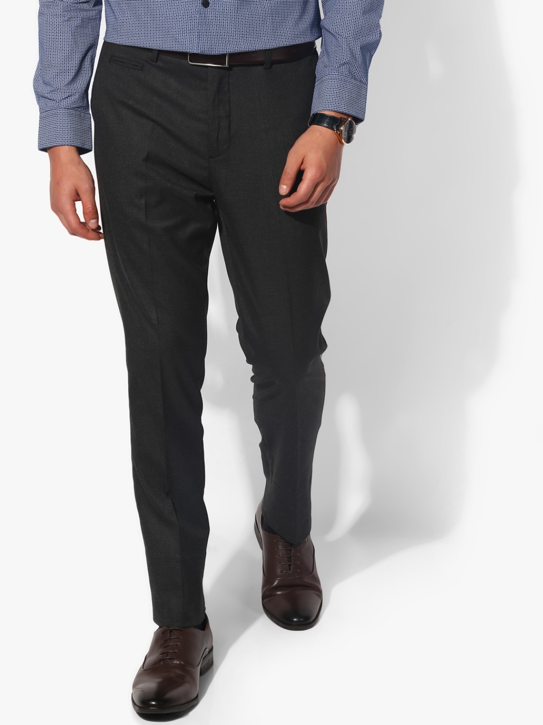 

Dark Grey Textured Slim Fit Formal Trouser