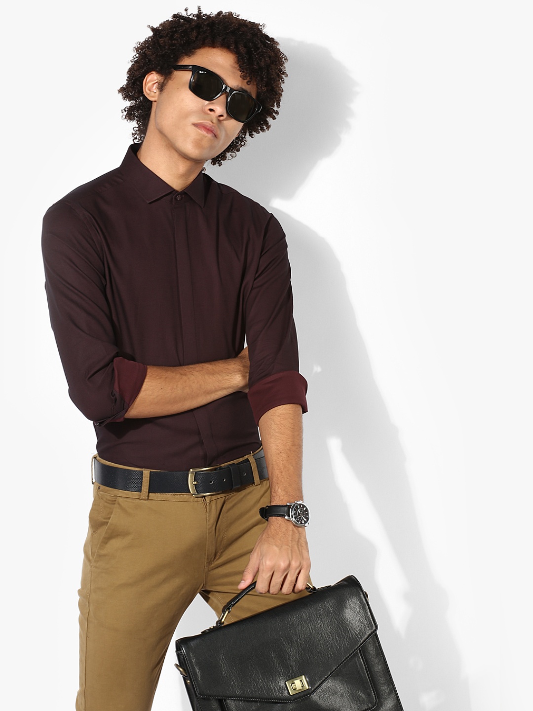 

Wine Textured Slim Fit Casual Shirt, Red