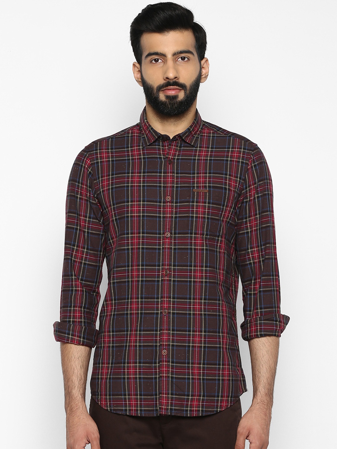 

ColorPlus Men Brown & Maroon Contemporary Regular Fit Checked Casual Shirt