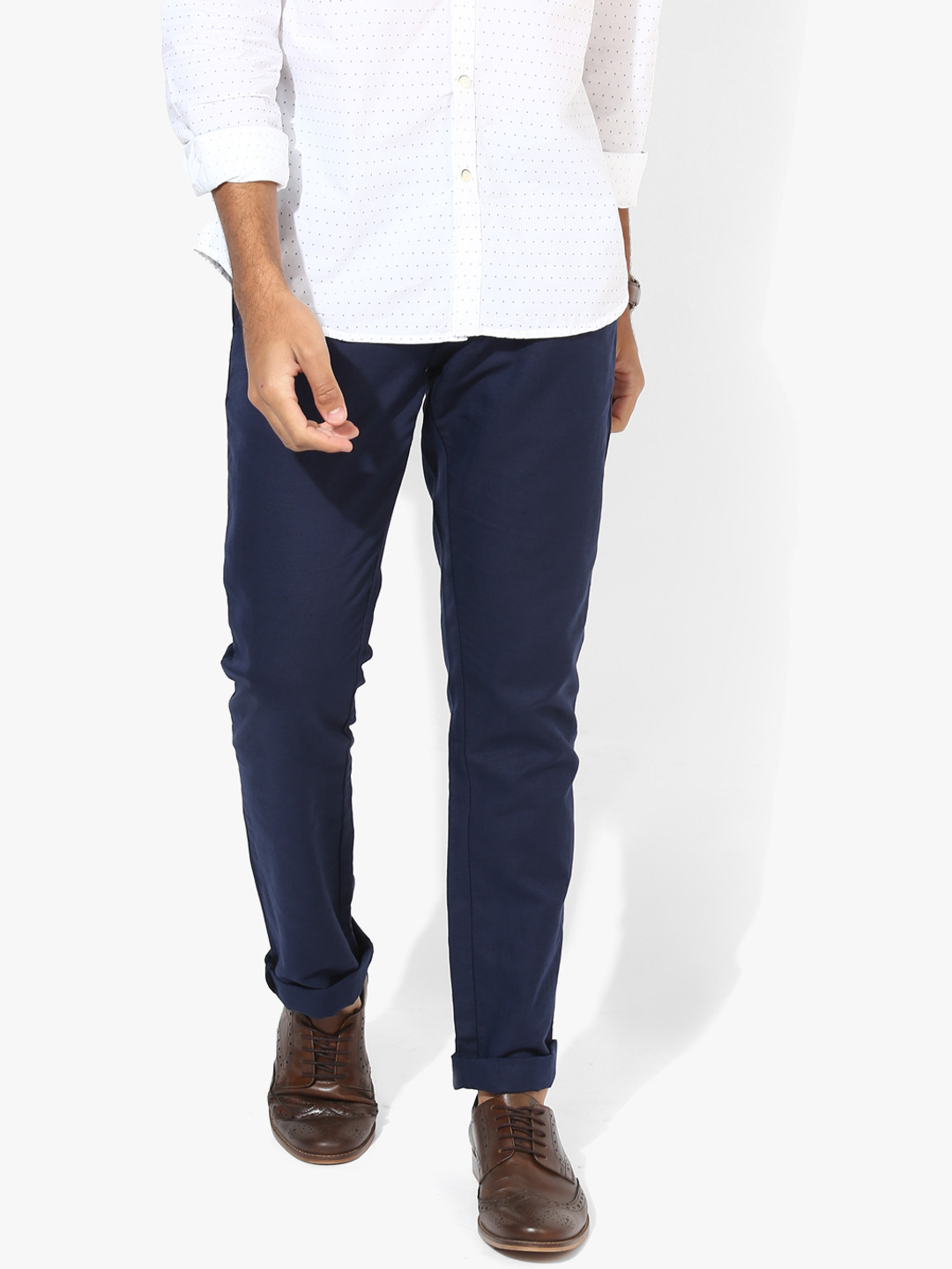 

Navy Blue Solid Slim Fit Chinos