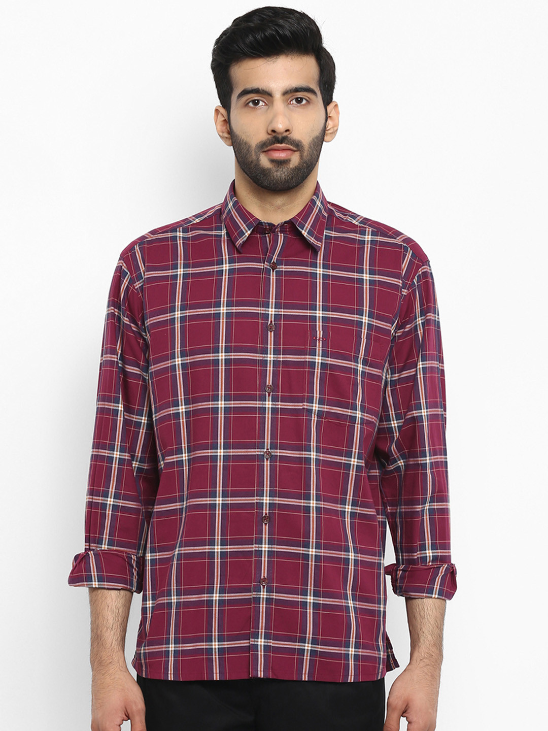 

ColorPlus Men Maroon Regular Fit Checked Casual Shirt