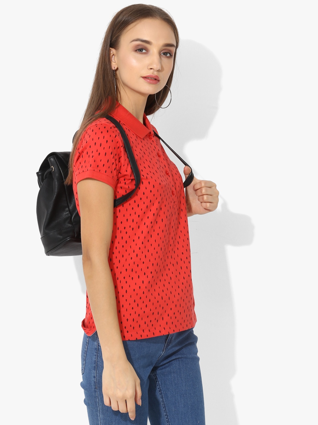 Red Printed Polo Collar Tshirt