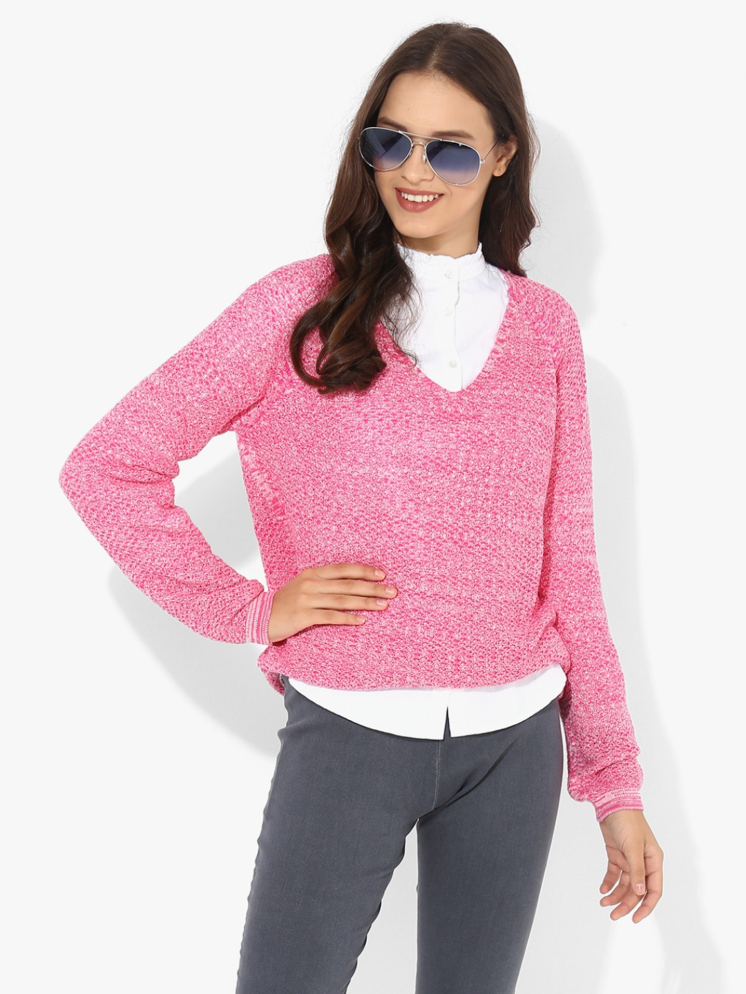 

Pink Self Design Sweater