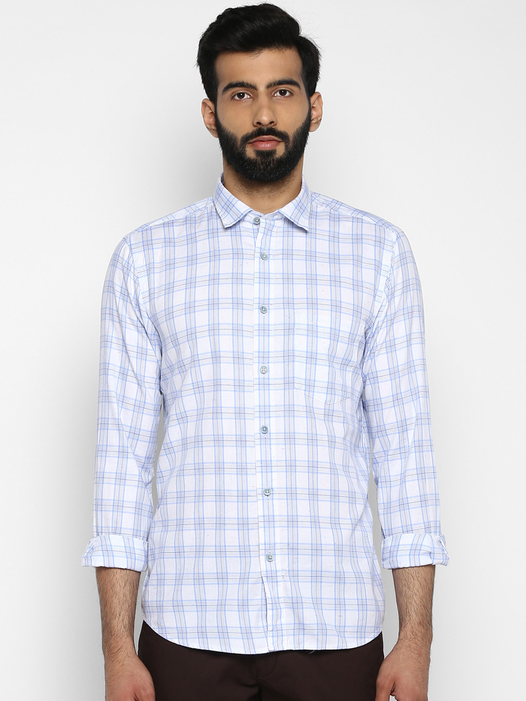 

ColorPlus Men Blue & White Tailored Fit Checked Casual Shirt