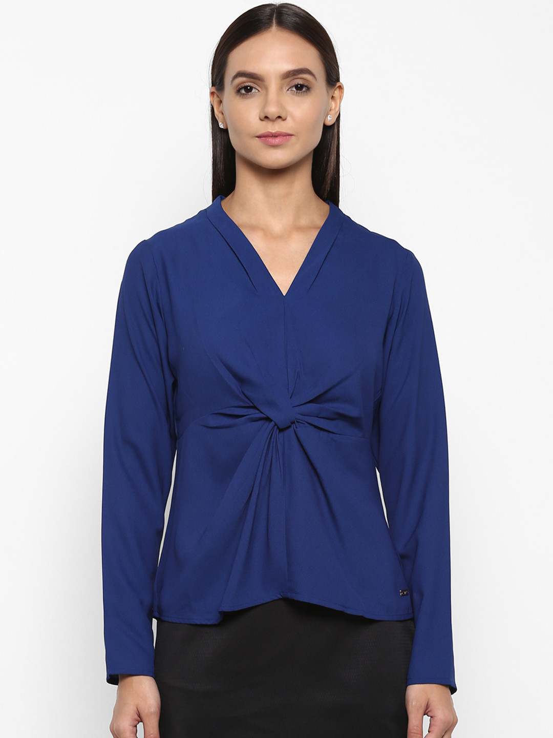 

Park Avenue Women Blue Solid Cinched Waist Top