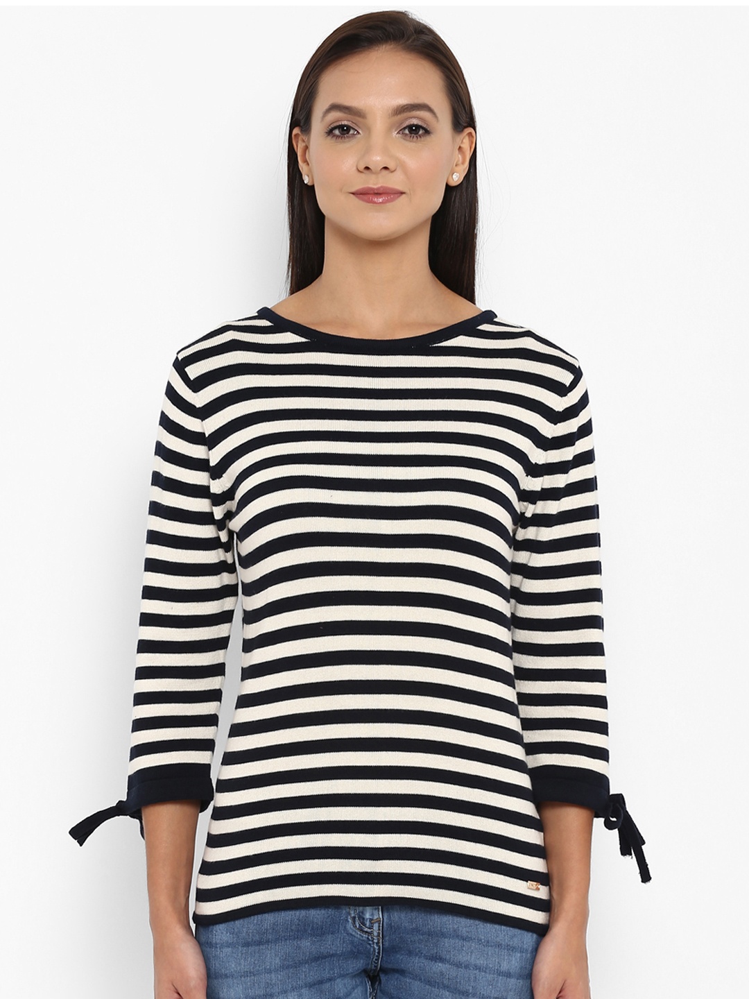

Park Avenue Women Navy Blue & White Striped Pullover