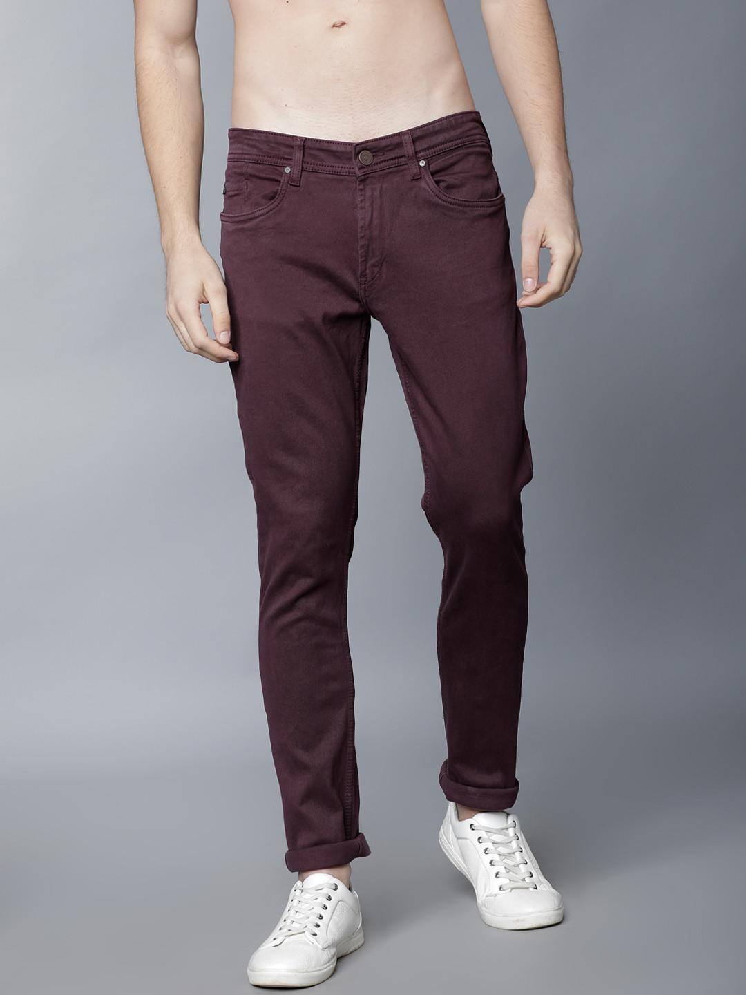 

LOCOMOTIVE Men Burgundy Slim Fit Mid-Rise Clean Look Stretchable Jeans