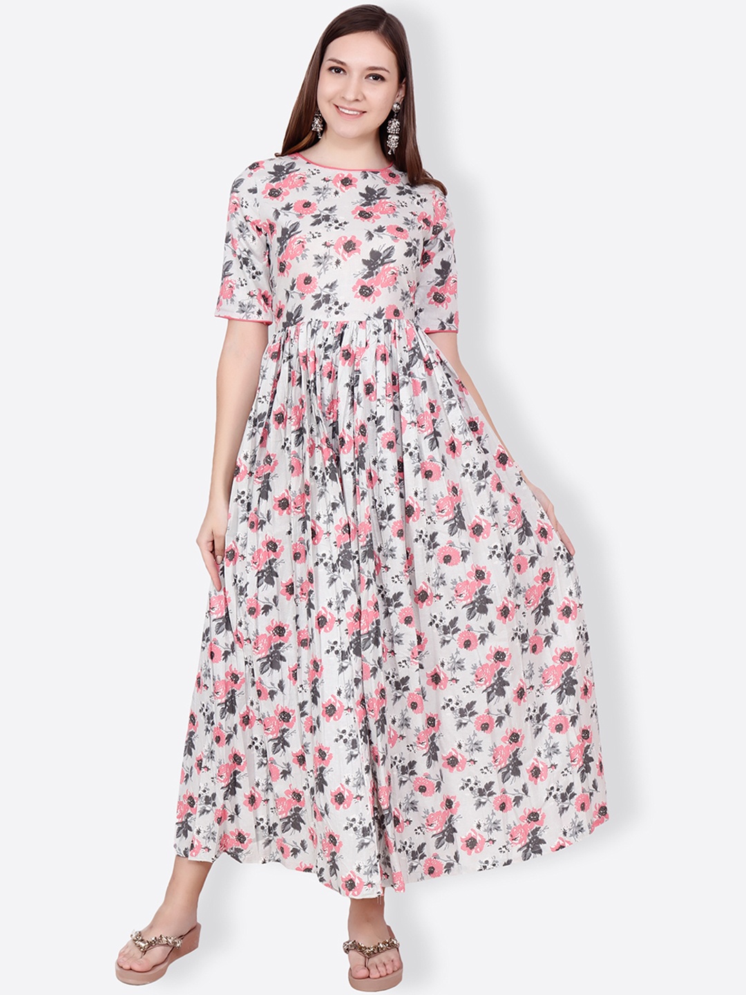 

SCORPIUS Women Off-White Printed Fit and Flare Dress