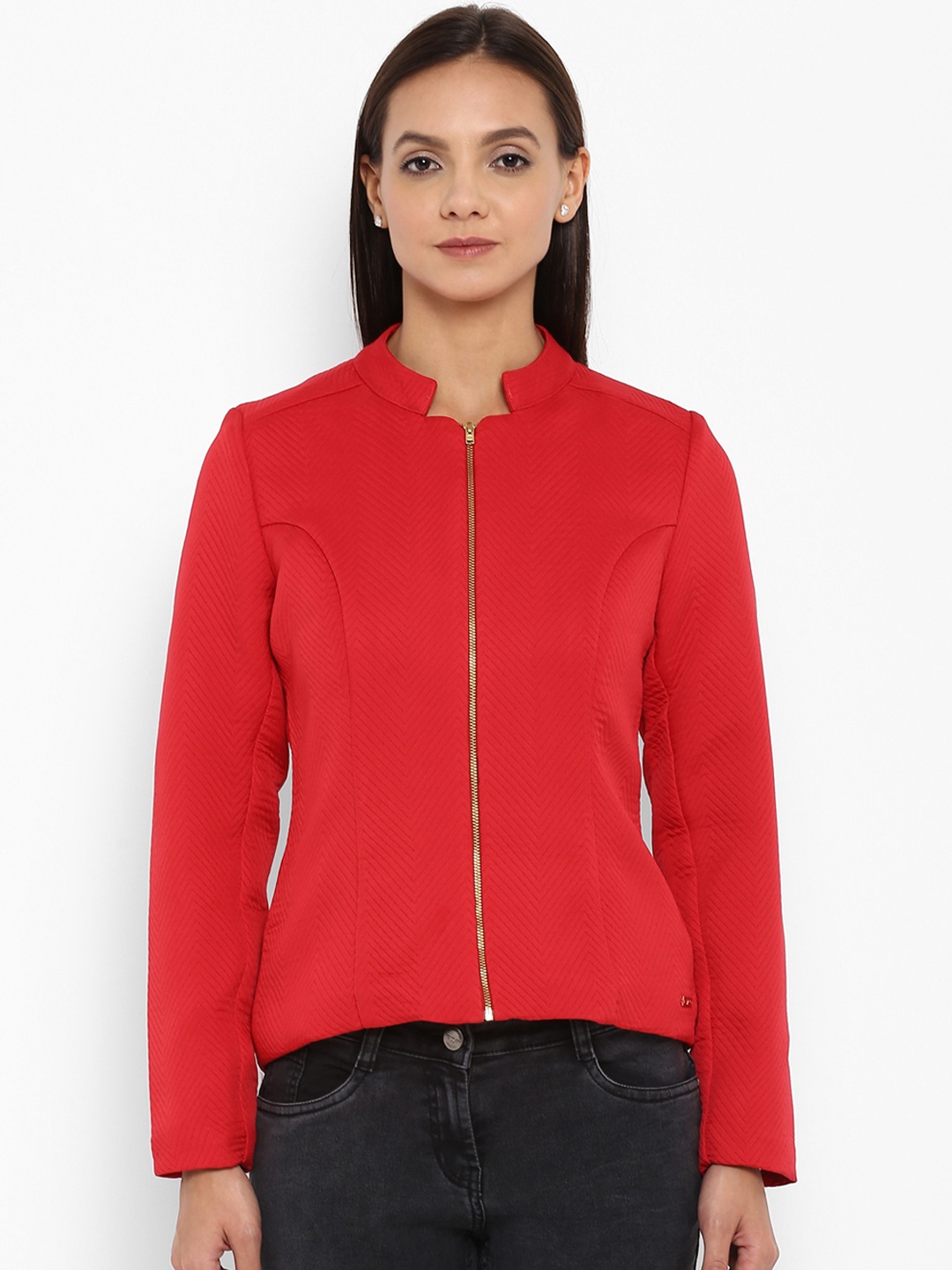 

Park Avenue Women Red Solid Tailored Jacket