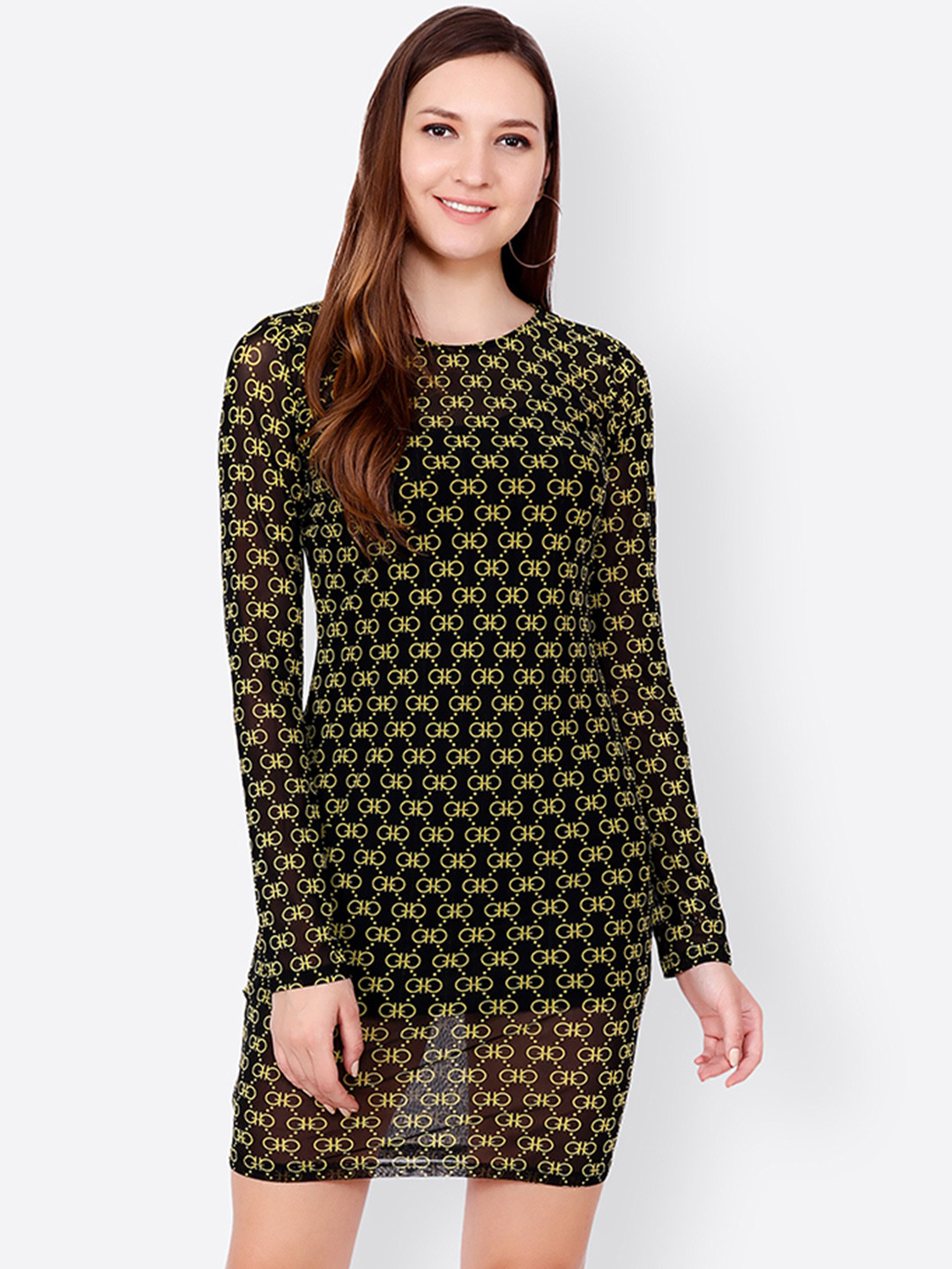 

SCORPIUS Women Black Printed Sheath Dress