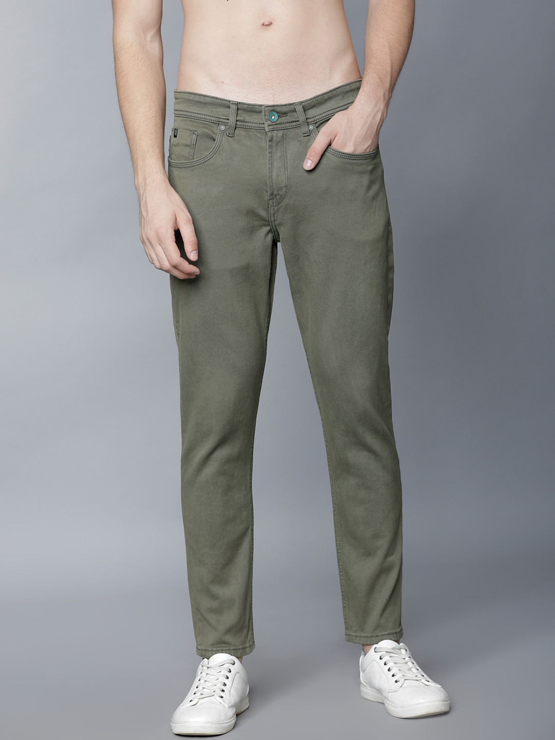 

LOCOMOTIVE Men Olive Green Tapered Fit Mid-Rise Clean Look Stretchable Jeans