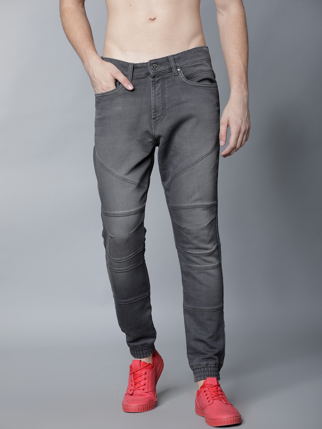 

LOCOMOTIVE Men Grey Jogger Mid-Rise Clean Look Stretchable Jeans