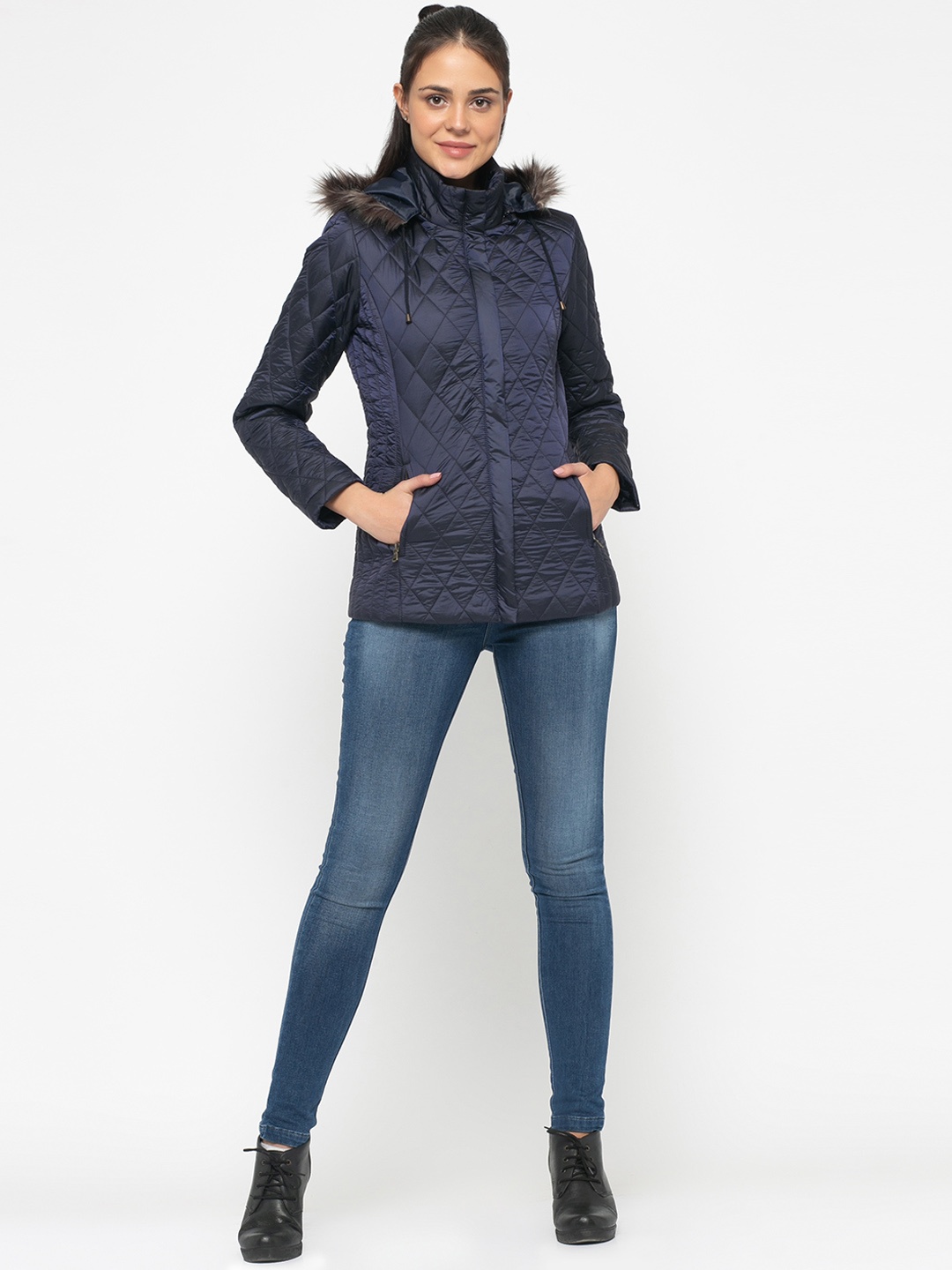 

Gipsy Women Navy Blue Solid Quilted Jacket