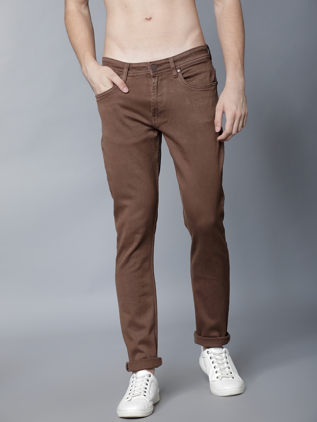 

LOCOMOTIVE Men Brown Slim Fit Mid-Rise Clean Look Stretchable Jeans