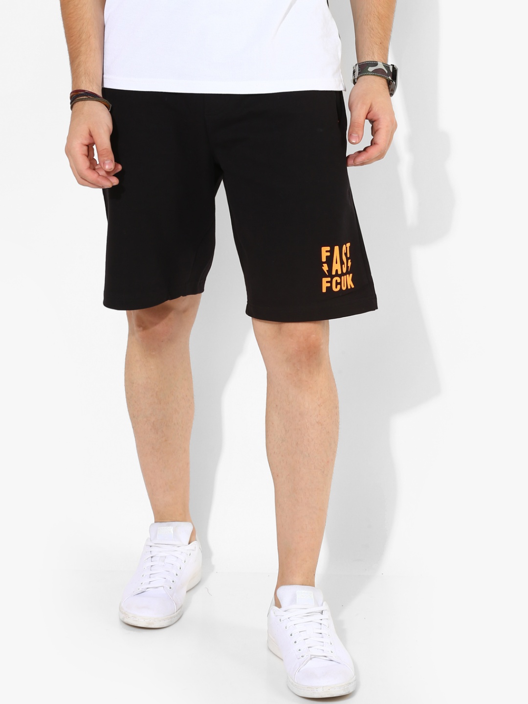 

FCUK Men Black Printed Regular Fit Regular Shorts