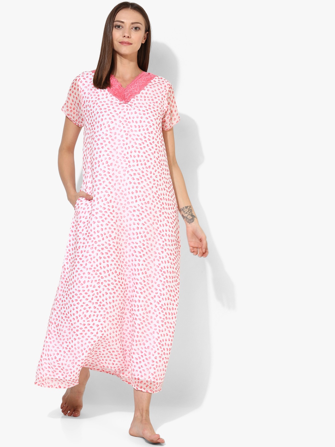 

Sweet Dreams White & Pink Printed Maxi Nightdress