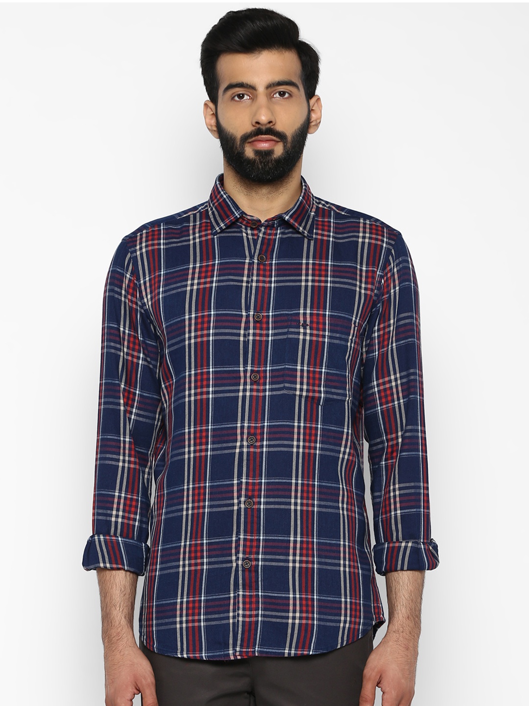 

ColorPlus Men Navy Blue & Red Tailored Fit Checked Casual Shirt