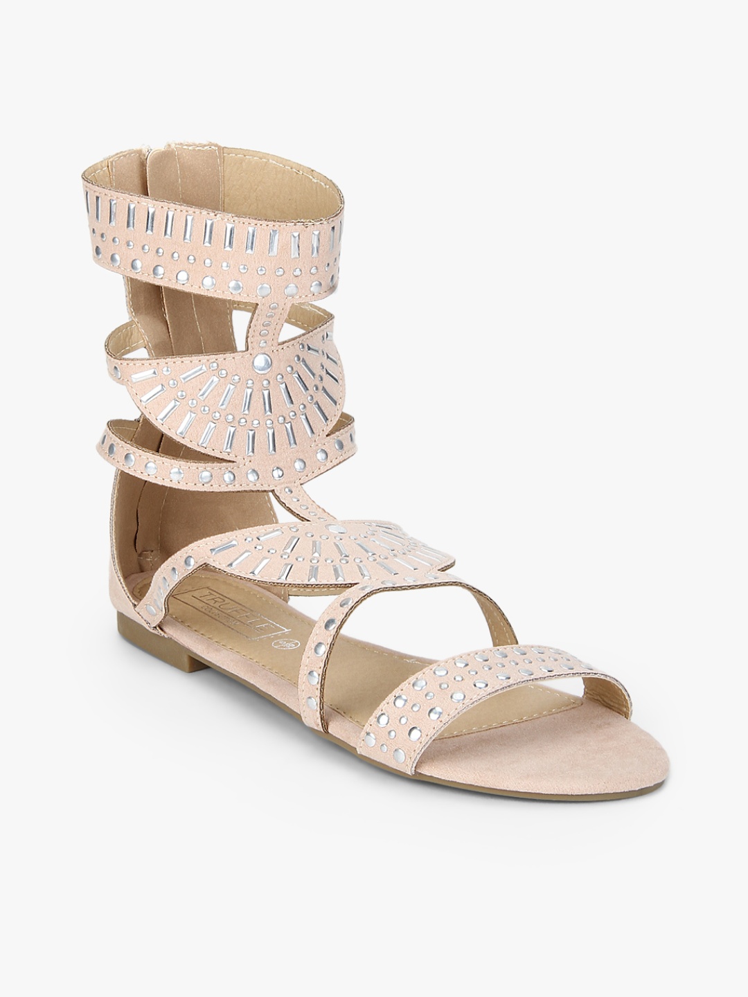 

Truffle Collection Women Peach-Coloured & Silver-Toned Embellished Gladiators
