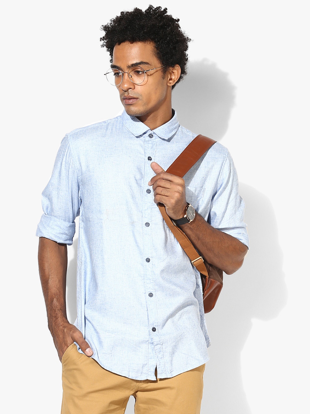 

Blue Self Design Slim Fit Casual Shirt