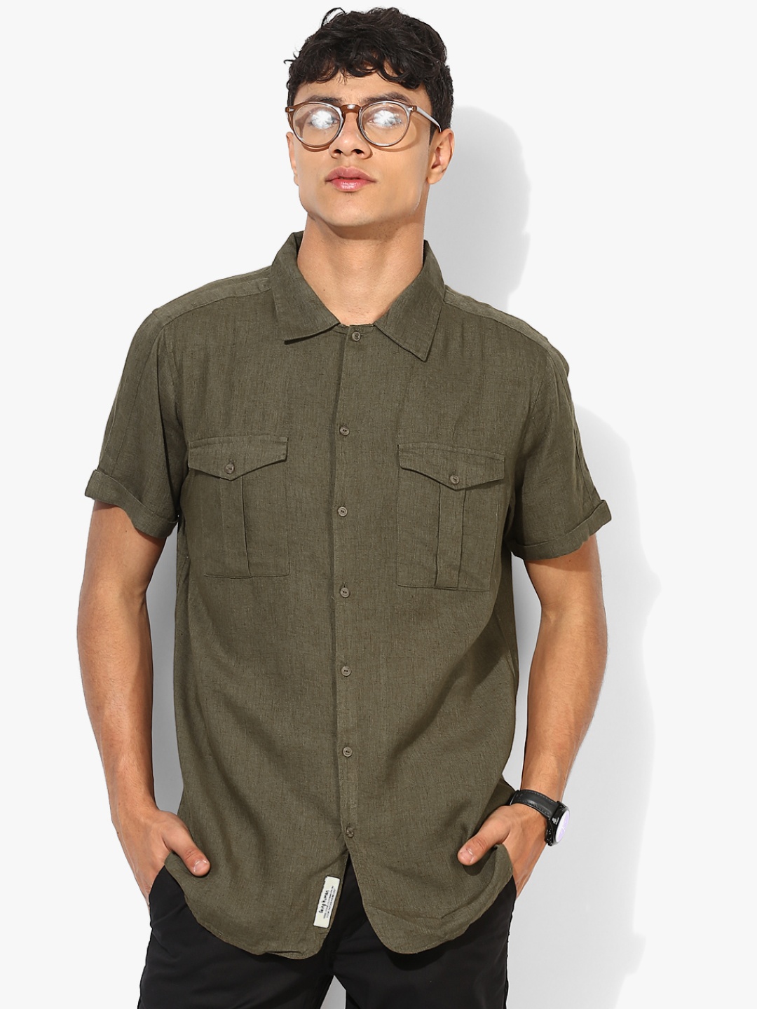 

Olive Solid Slim Fit Casual Shirt