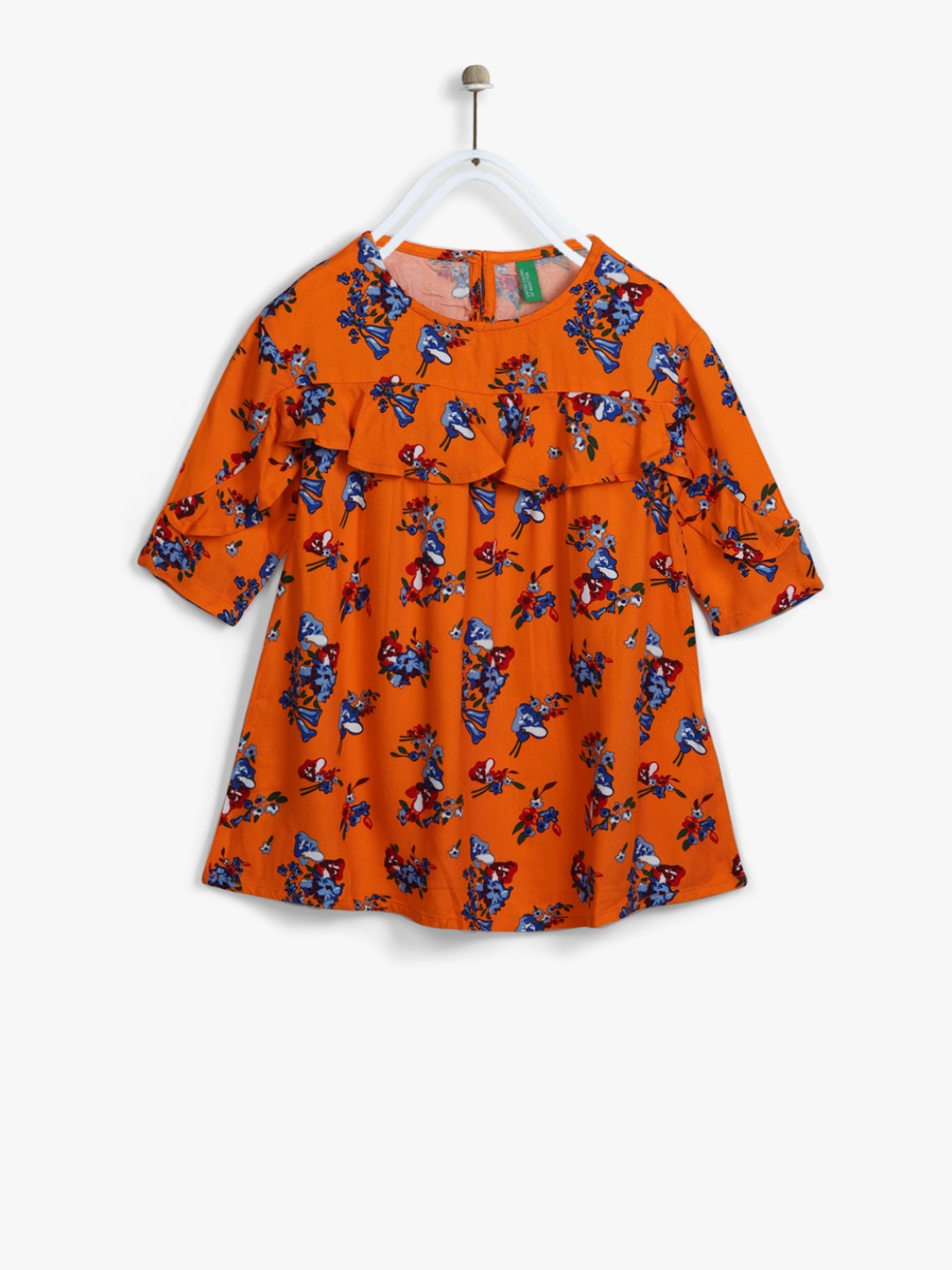 

United Colors of Benetton Girls Orange & Blue Floral Print A-Line Dress