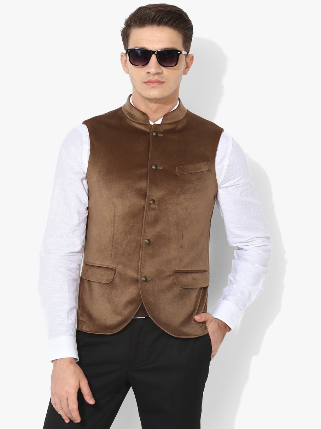 

Brown Self Design Nehru Jackets