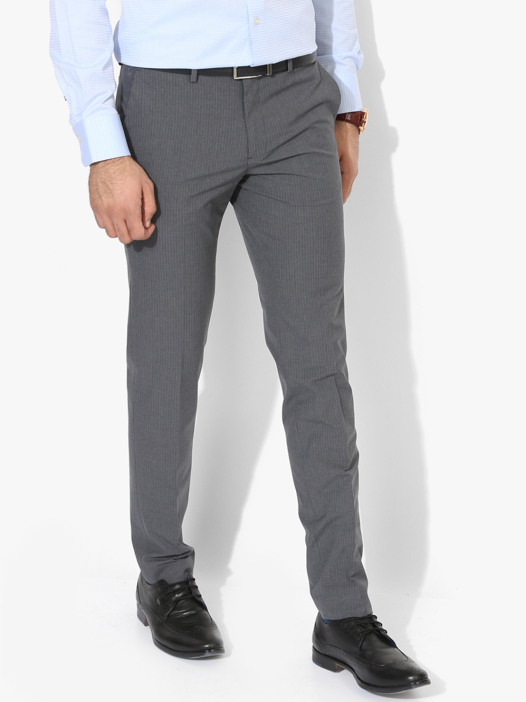 

Grey Striped Slim Fit Formal Trouser