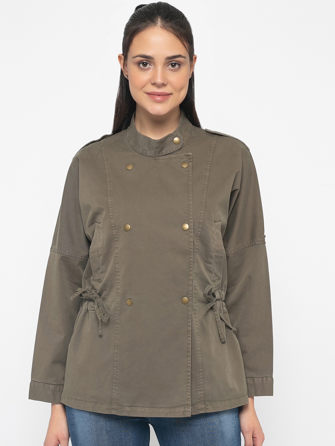 

Gipsy Women Olive Green Solid Padded Jacket