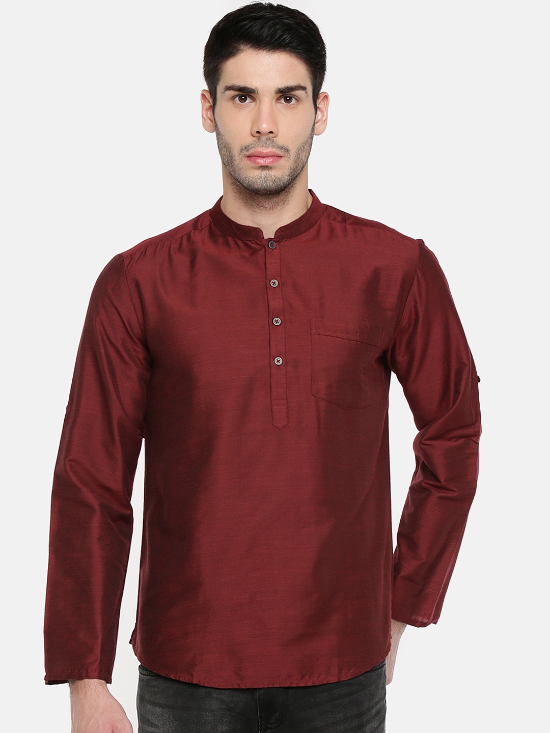 

indus route by Pantaloons Men Maroon Solid Straight Kurta