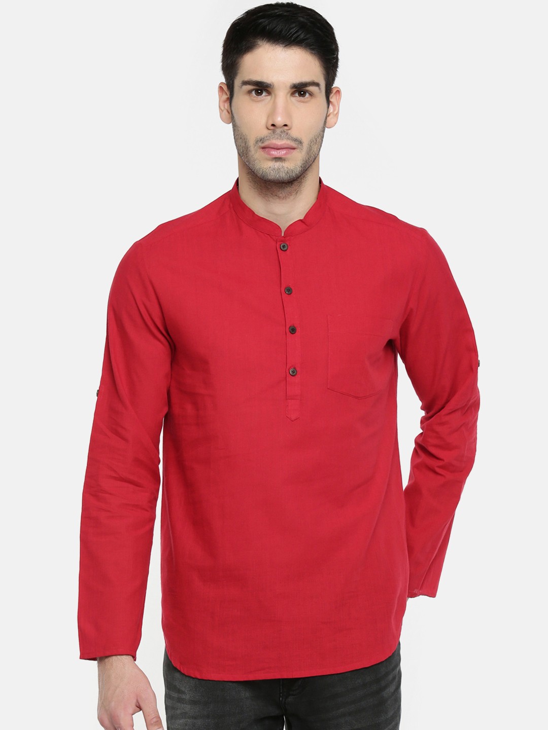 

indus route by Pantaloons Men Red Solid Straight Kurta