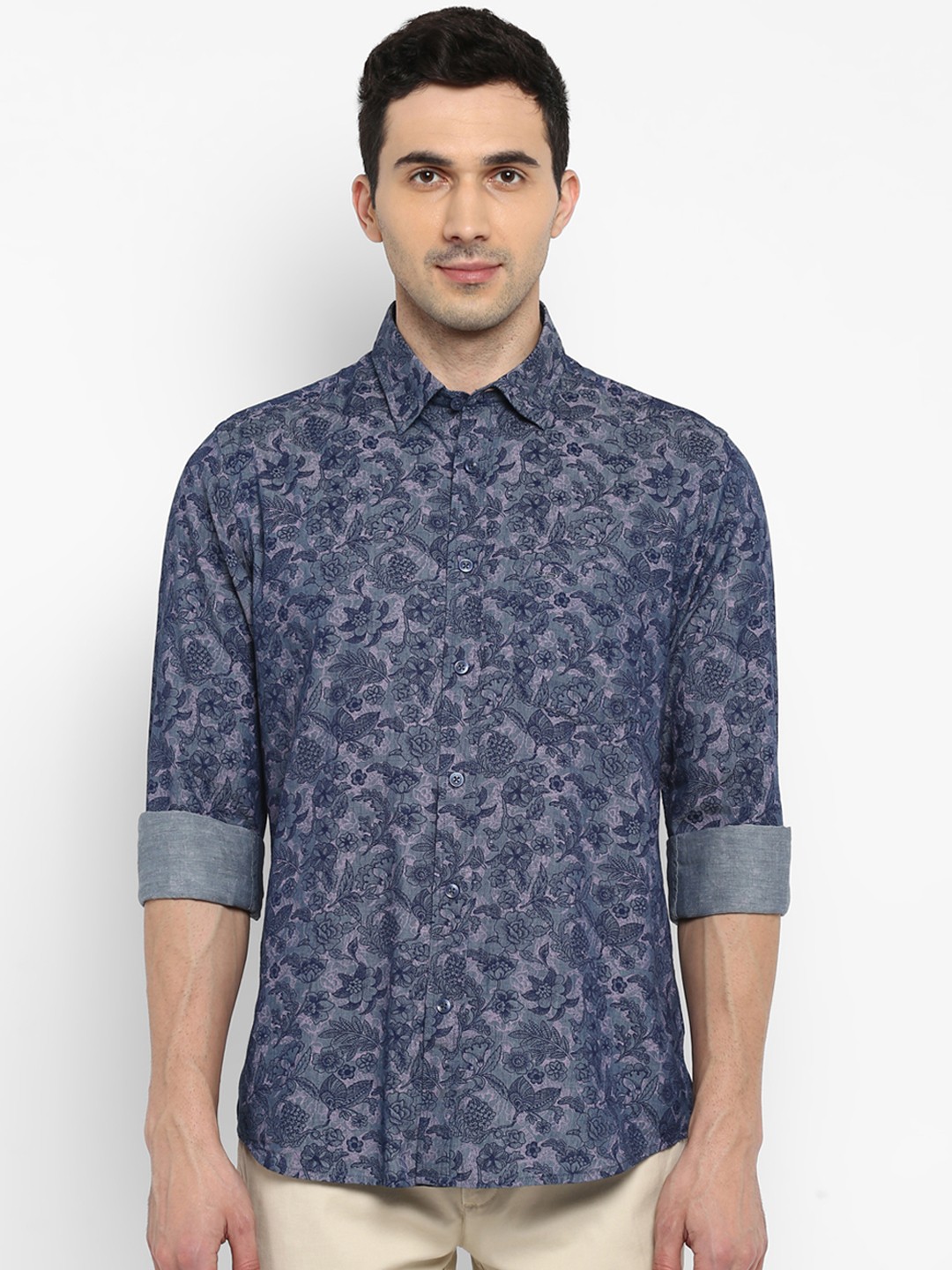 

ColorPlus Men Blue Tailored Fit Printed Casual Shirt