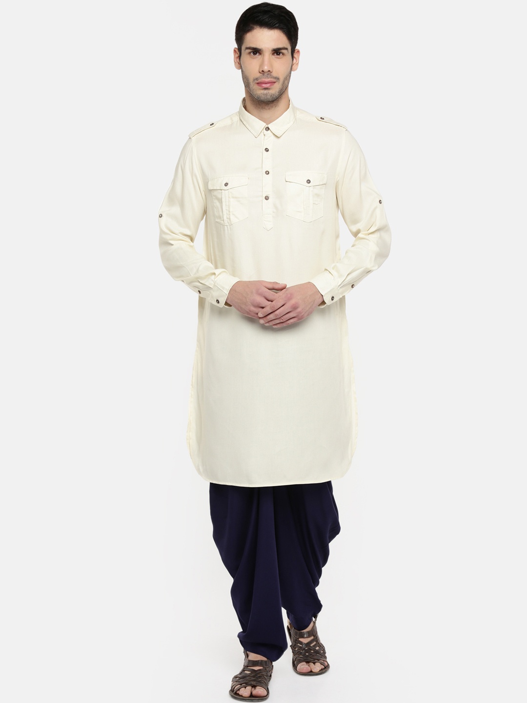 

indus route by Pantaloons Men Off-White Solid Pathani Kurta