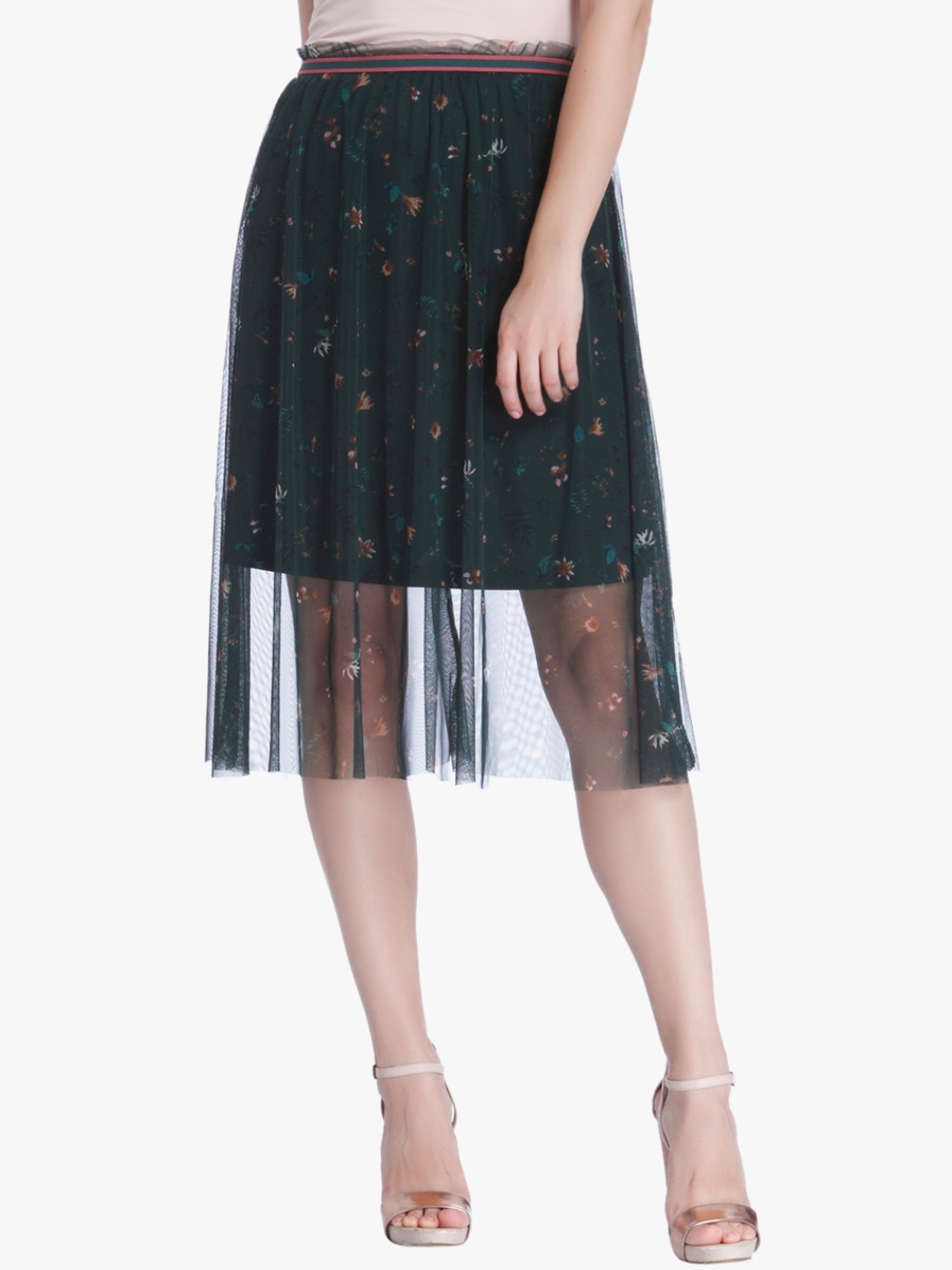 

Green Printed Flared Skirt