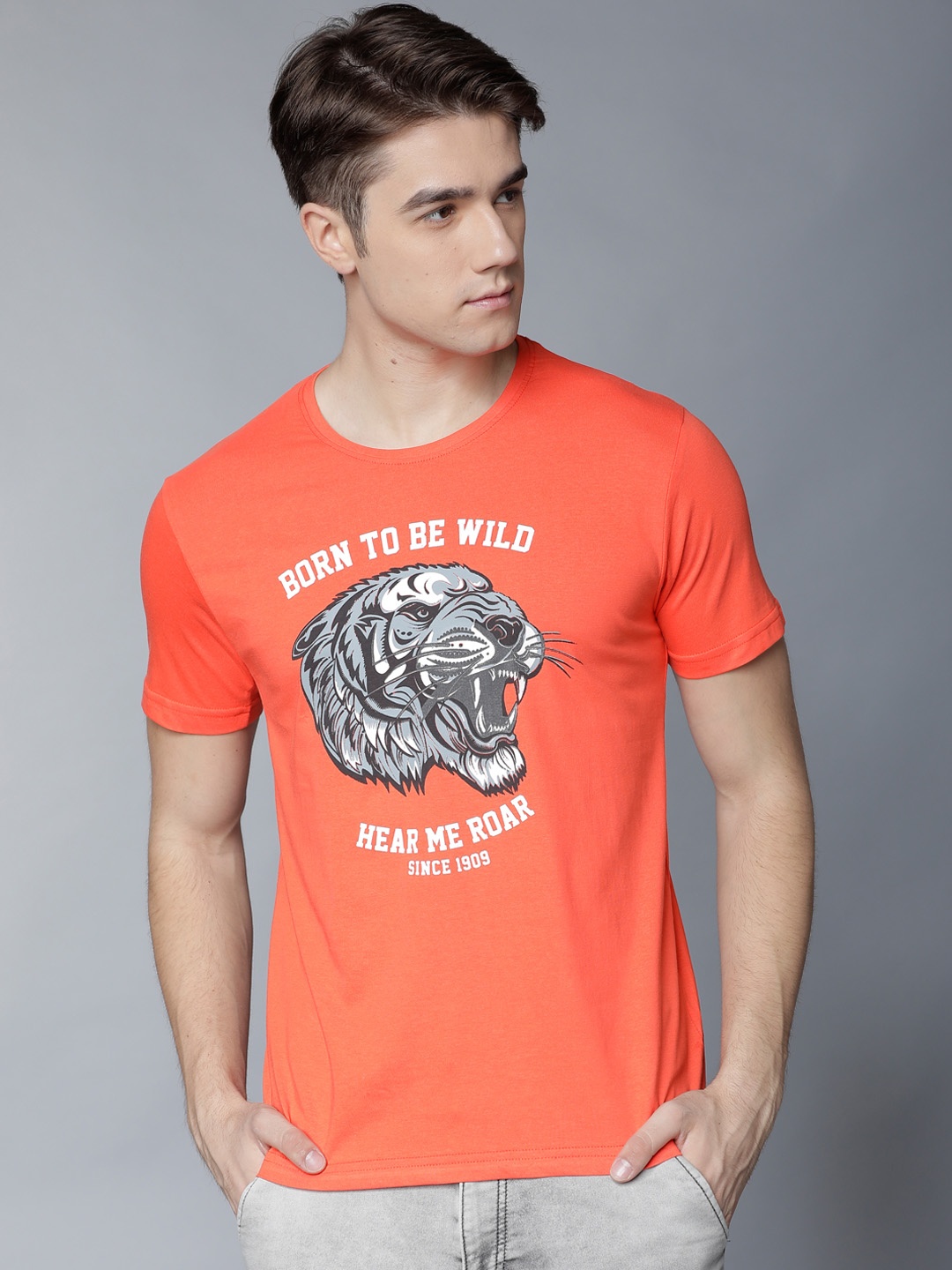 

LOCOMOTIVE Men Orange Printed Slim Fit T-shirt