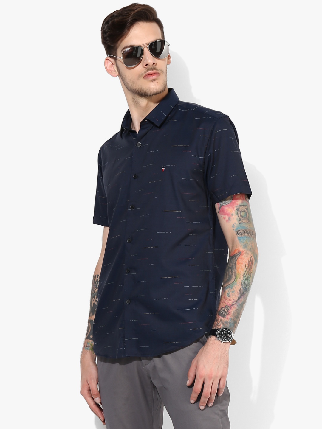 

Navy Blue Printed Slim Fit Casual Shirt