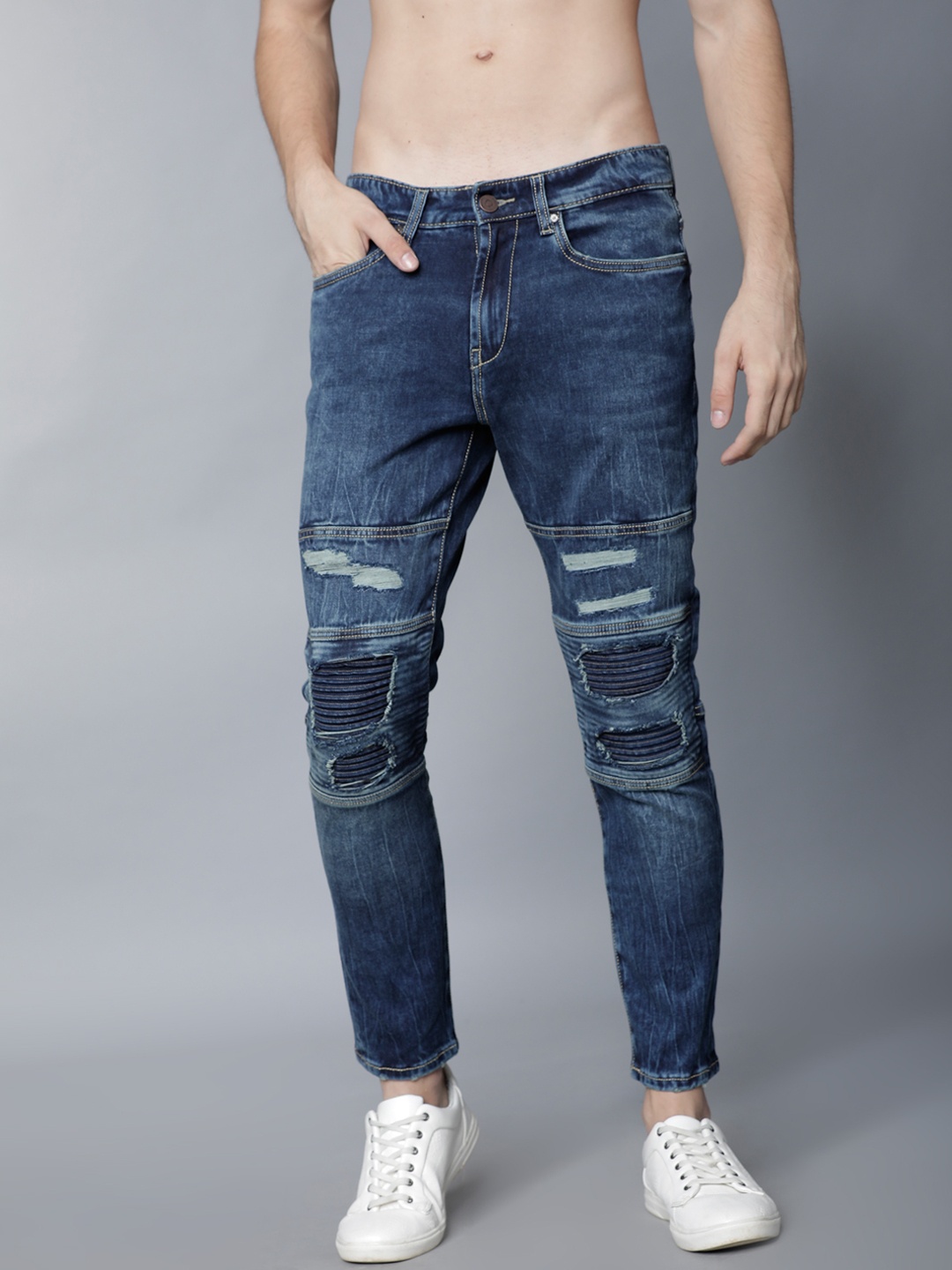 

LOCOMOTIVE Men Blue Tapered Fit Mid-Rise Mildly Distressed Stretchable Jeans