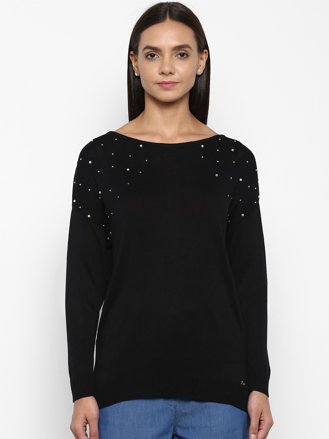 

Park Avenue Women Black Solid Embellished Pullover