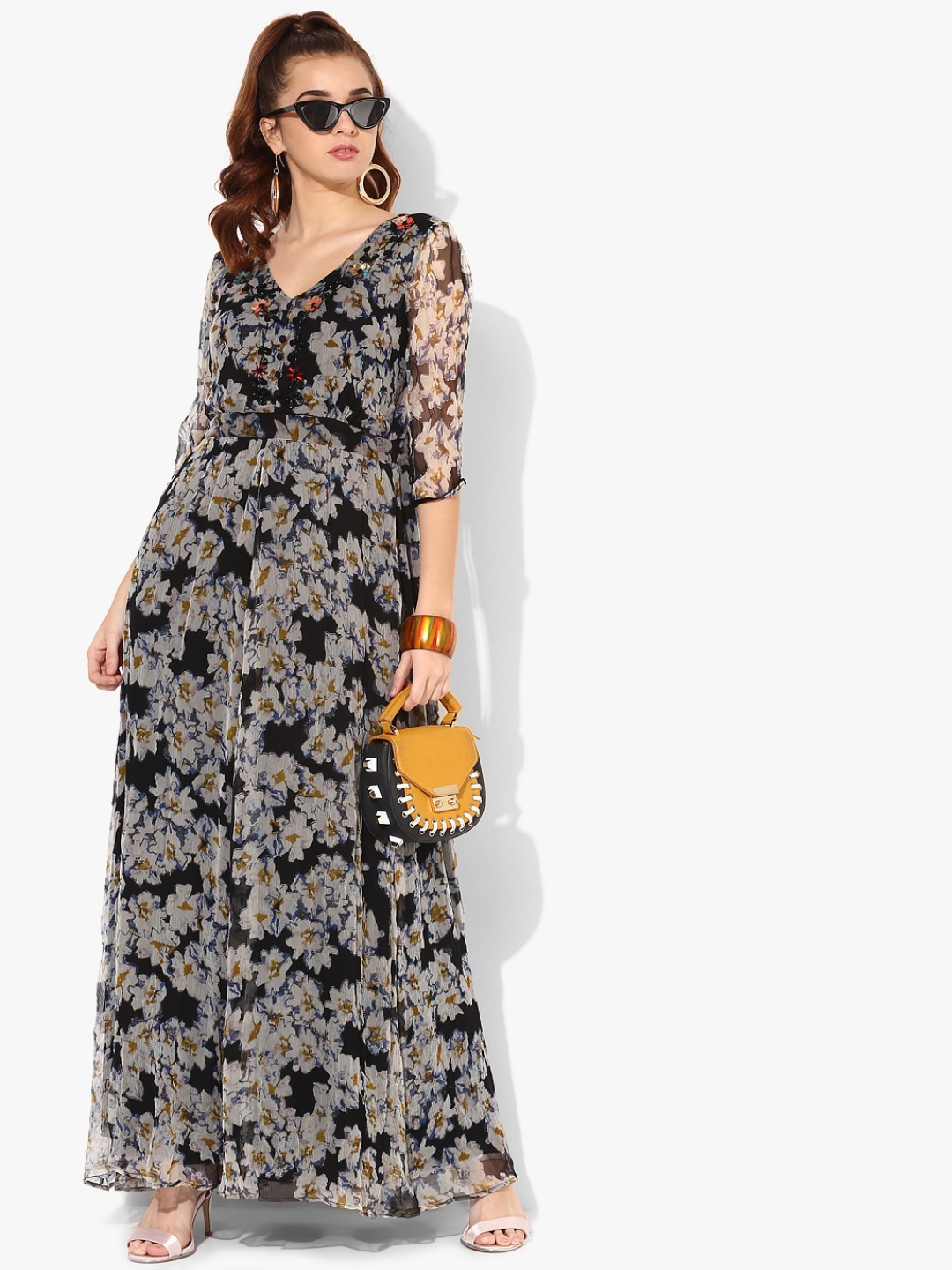 

Navy Blue Embellished Maxi Dress