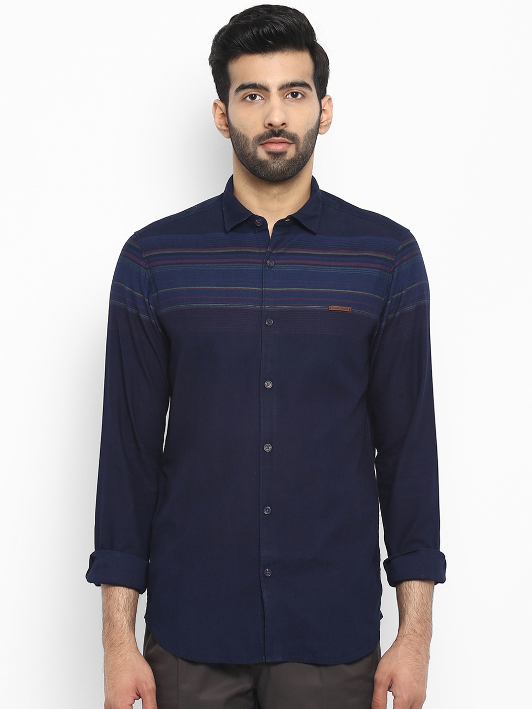 

ColorPlus Men Navy Blue Regular Fit Striped Casual Shirt