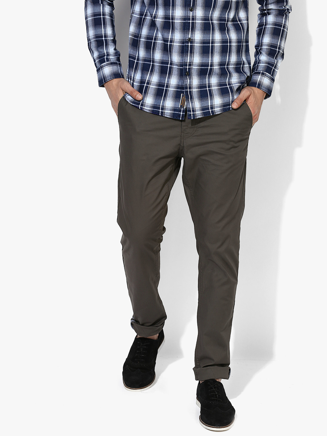 

Dark Grey Solid Slim Fit Chinos
