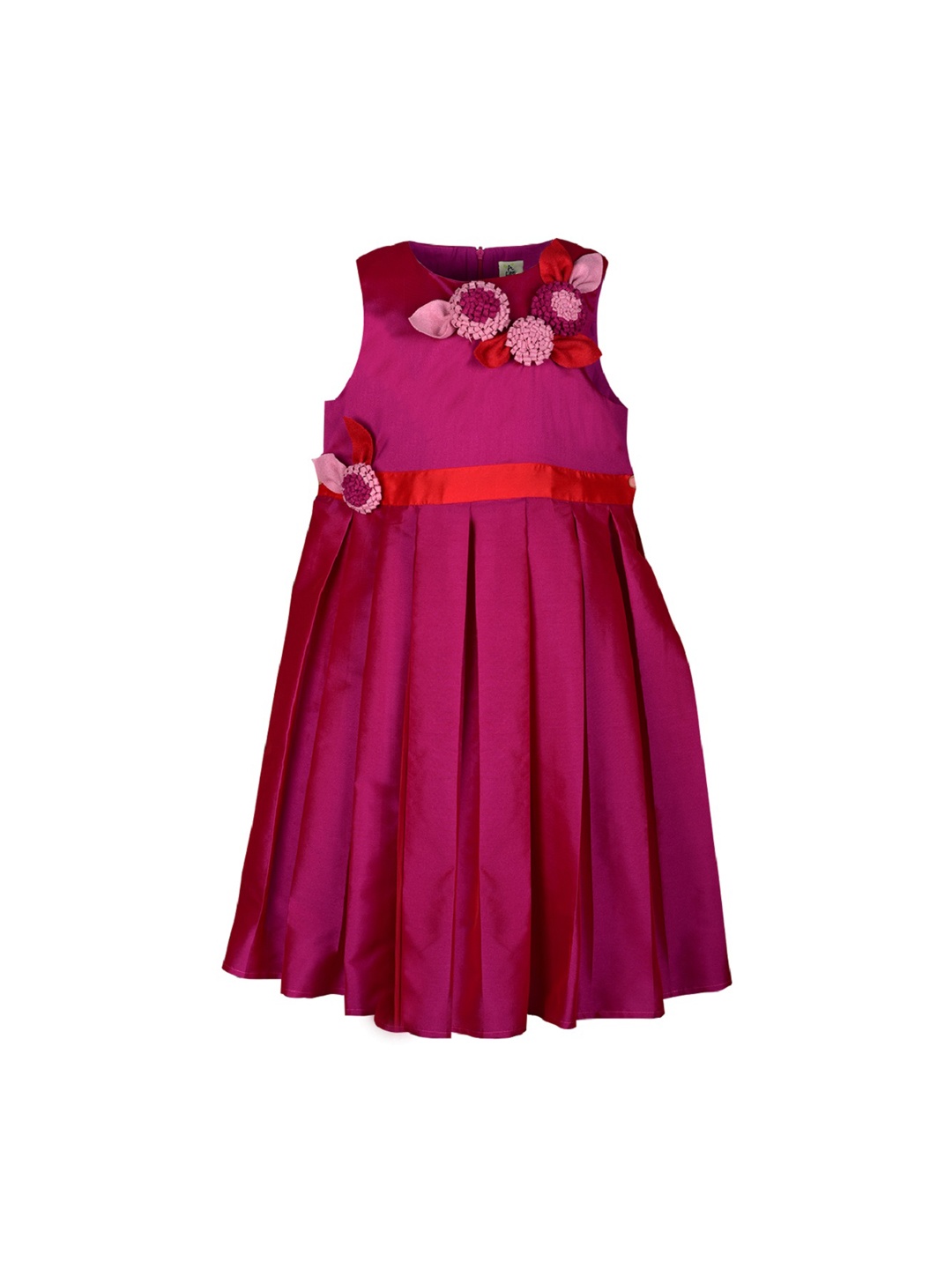 

A Little Fable Girls Magenta Solid Fit and Flare Silk Dress
