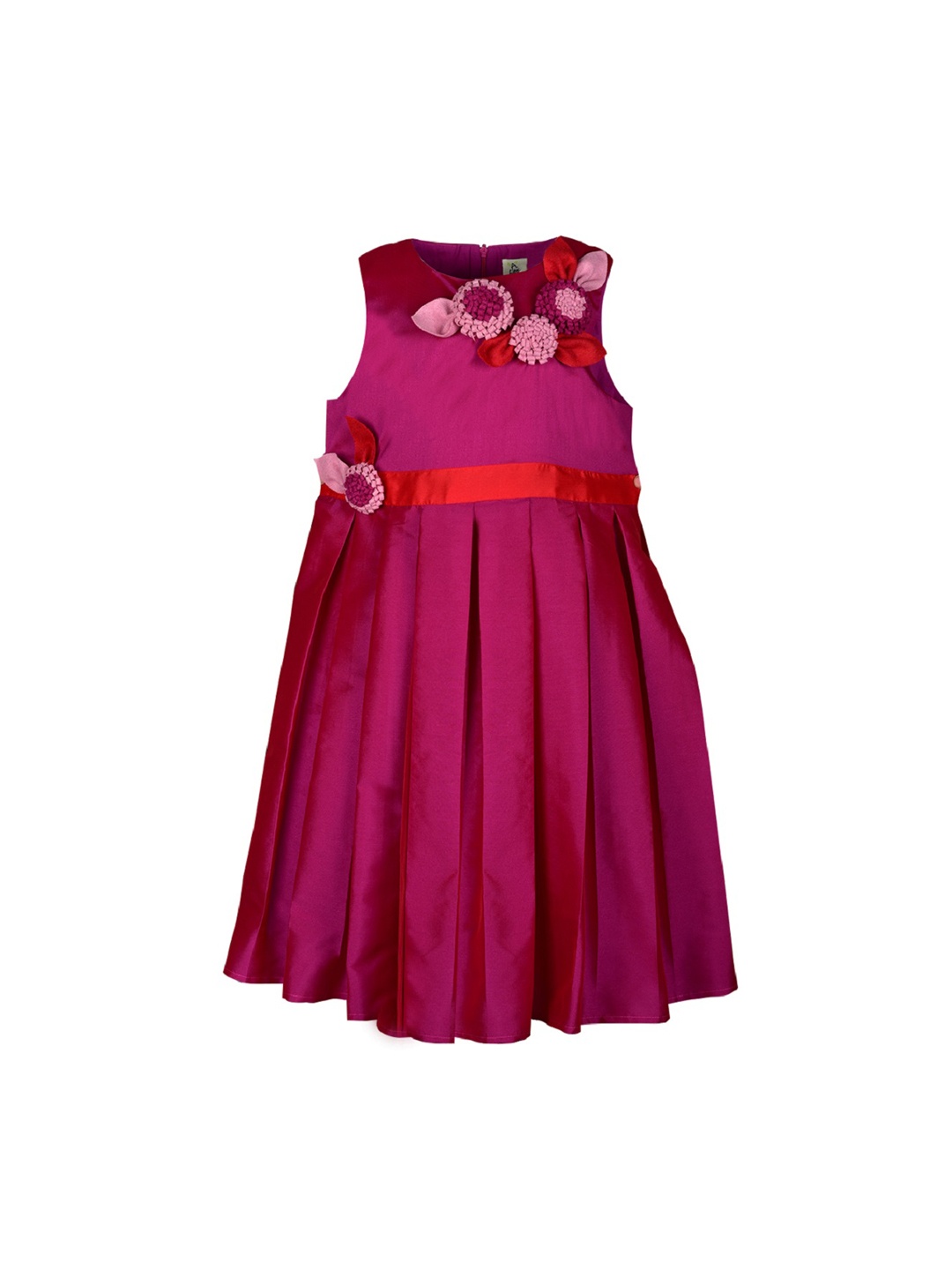 

A Little Fable Girls Magenta Solid Fit and Flare Silk Dress